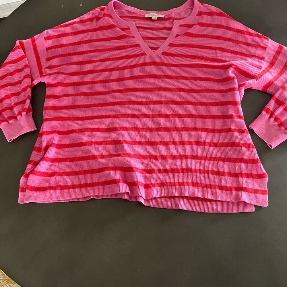 LOFT Women’s Pink and Red Stripe Long Sleeve Sweater, size XXL